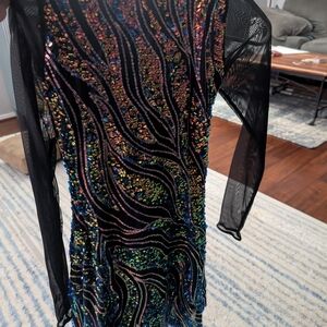 Elegant Black and Multicolor Sequin Dress For Figure Skating